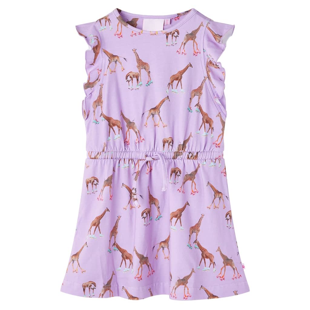 Children's dress with ruffled sleeves and waistband, size 104.