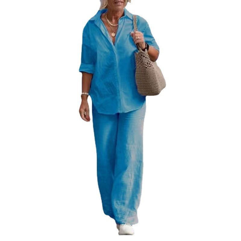 Women's Casual Solid-Colored Pants Wide-Leg Set