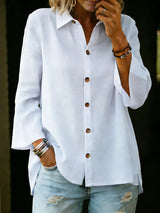 Single-breasted Solid-color Three-quarter-sleeve Womens Blouse