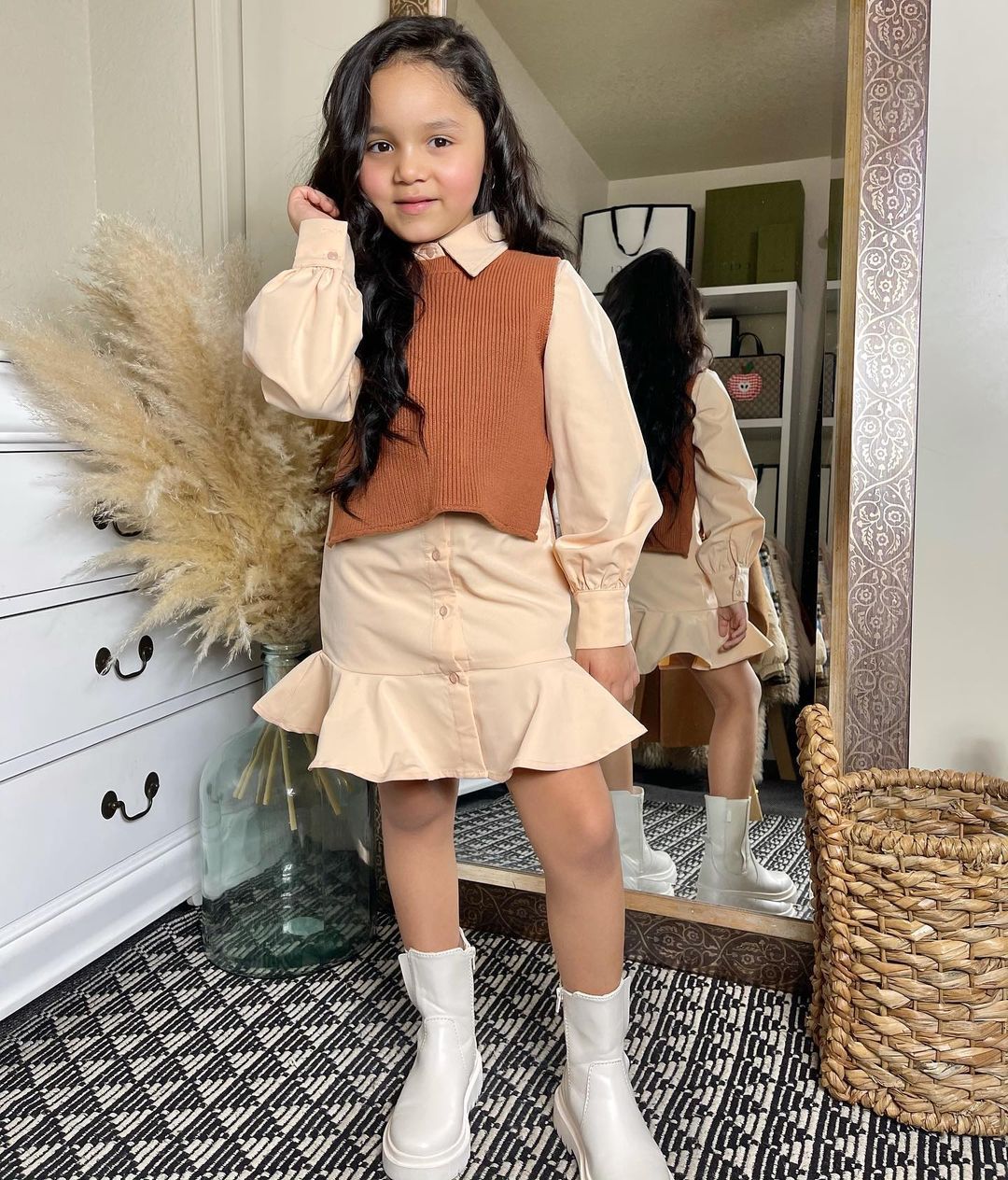 Lapel Long-sleeved Ruffled Princess Dress Knitted Vest And Two-piece Vest