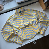 Striped Lapel Fitted Waist Short-length Long Sleeves