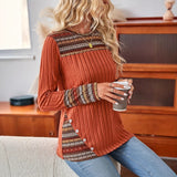 Women's Geometric Stripe Print Patchwork Top