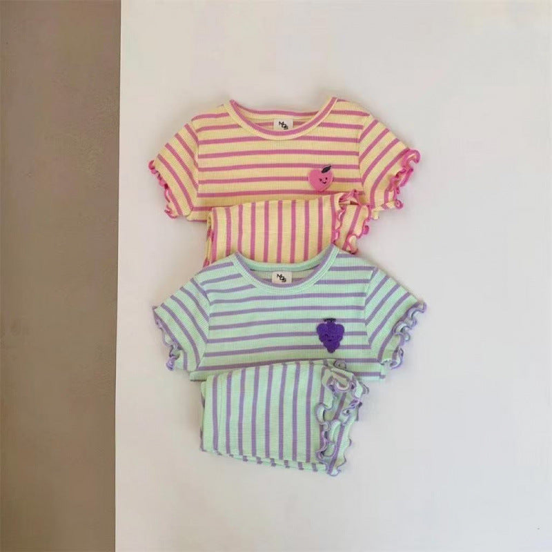 Children's Pajamas Short-sleeved Pants Thin Ice Silk Stripes