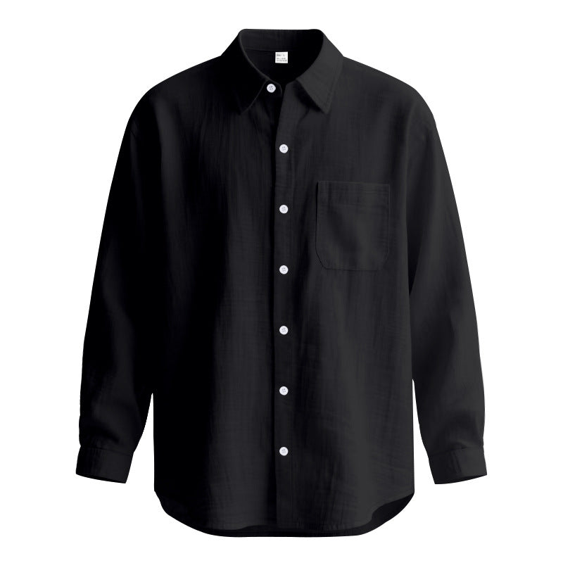 Springautumn Solid Color Cotton Linen Lapel Long Sleeve Shirt