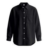 Springautumn Solid Color Cotton Linen Lapel Long Sleeve Shirt