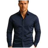 New Mens Long-sleeve Lapel Solid-color Shirt