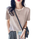 Pure Cotton Versatile Figure-flattering Striped Nursing Base Short-sleeve Top