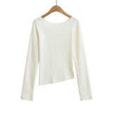 One neck slanted shoulder, off shoulder elastic slim fit top