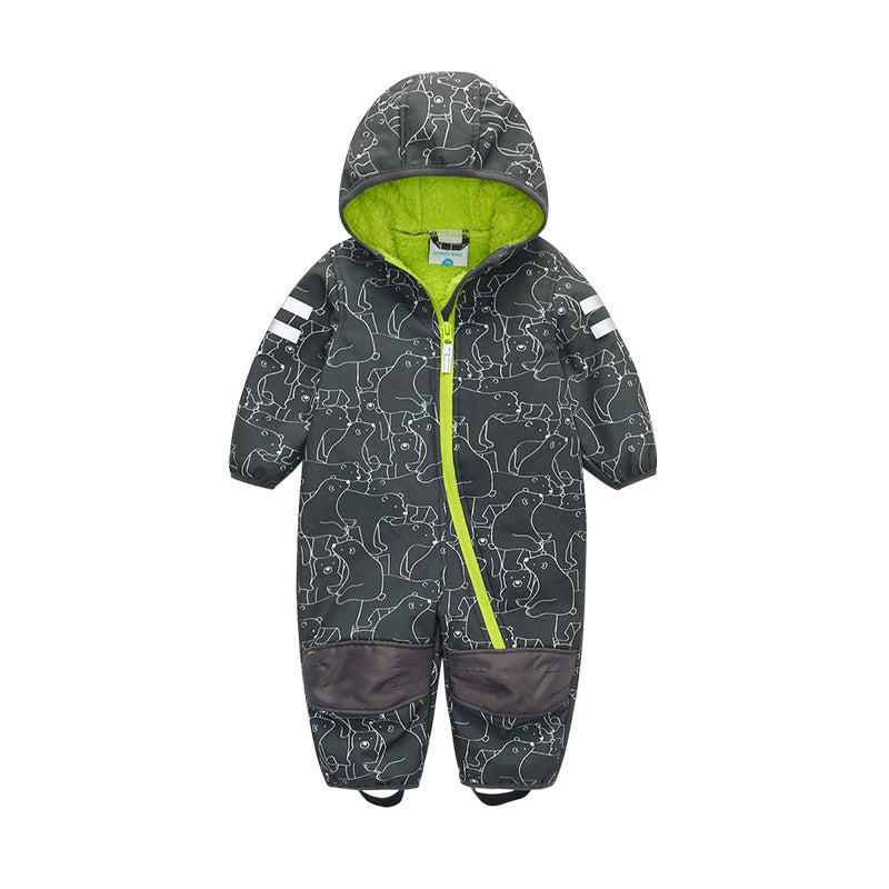 Baby Outdoor Fleece-Lined Thick Warm Softshell Romper Jumpsuit