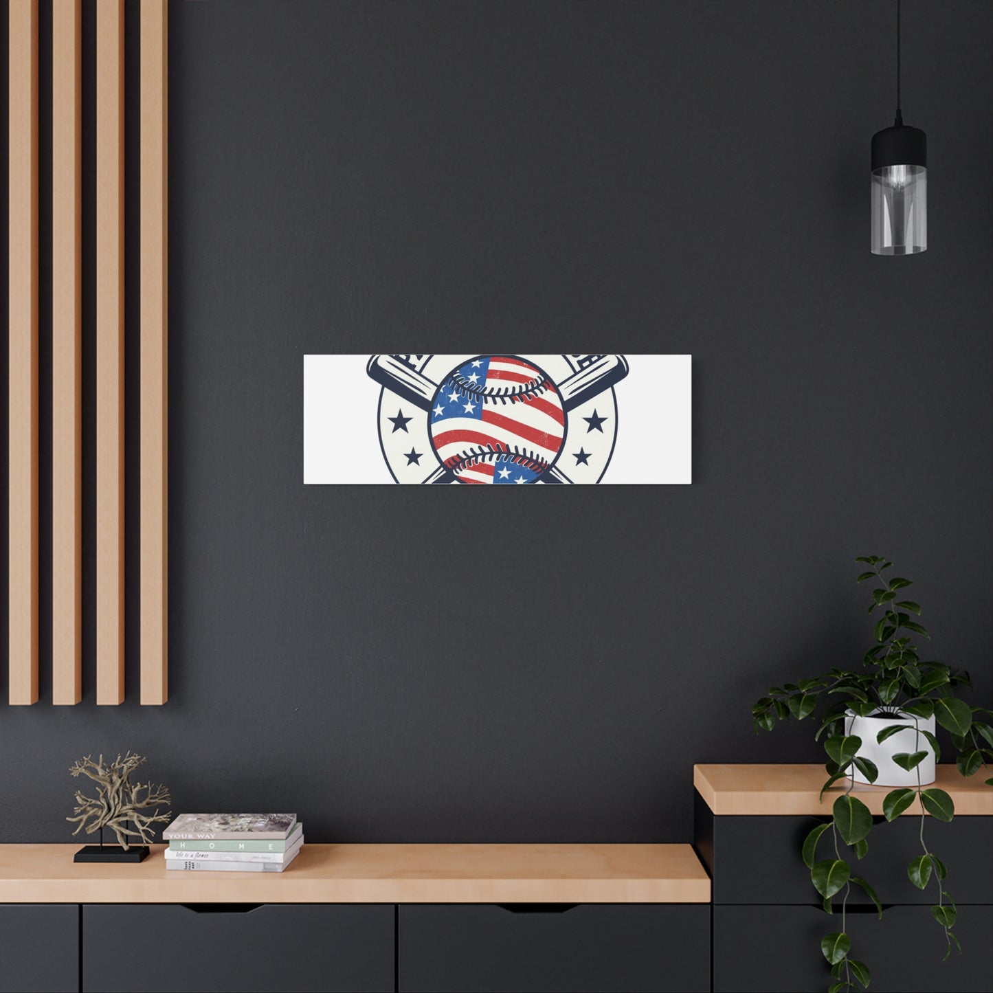 Patriotic Baseball Emblem Canvas | Vintage Red White Blue Baseball Wall Art