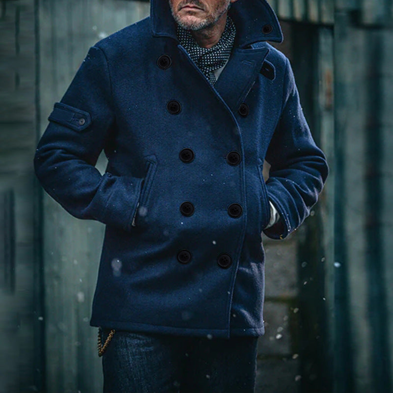 New autumn and winter jacket for men's fashion, solid color woolen fabric jacket for men