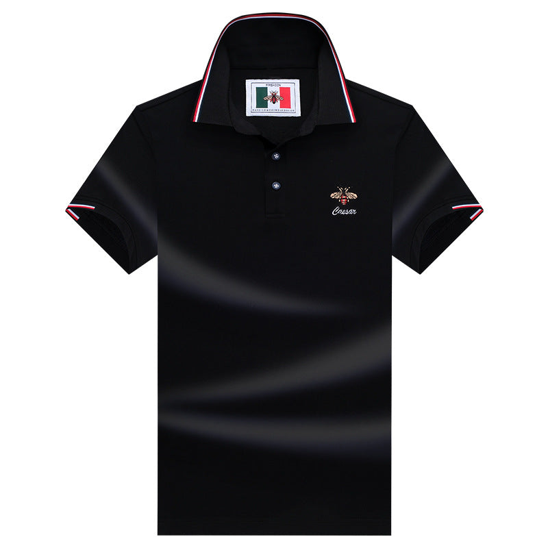 Embroidered Little Bee Short-Sleeve Lapel Polo Shirt