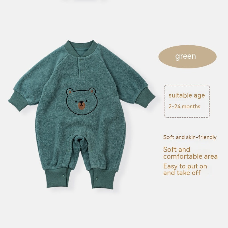 Baby Fleece-lined Cartoon Bear Thickened Jumpsuit