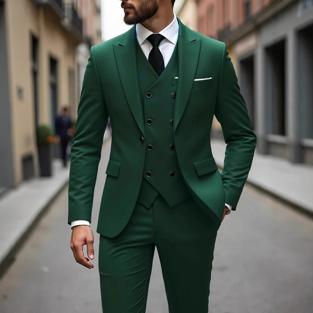 Double-breasted Suit Set Mens Three-piece Business Suit