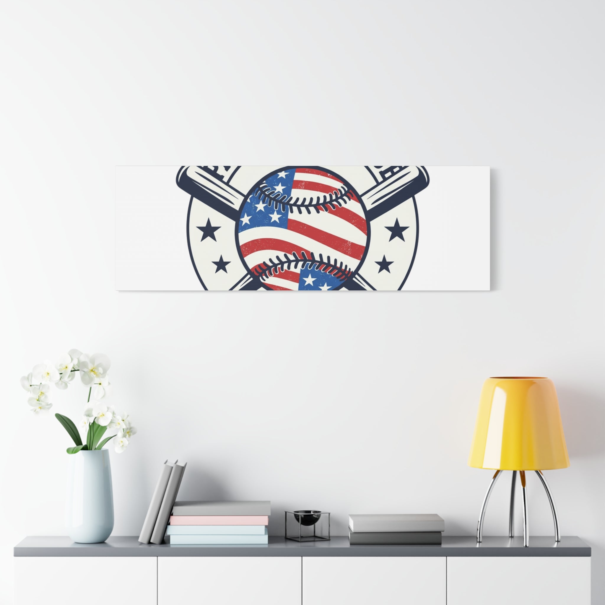 Patriotic Baseball Emblem Canvas | Vintage Red White Blue Baseball Wall Art