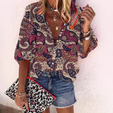 Loose-fit Button-up Retro Print Casual Shirt