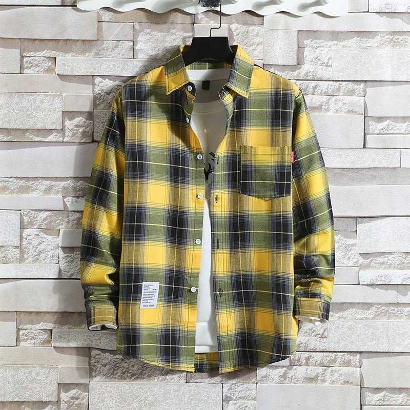 Long-sleeve Plaid Shirt Korean-style Loose Fit