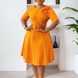 Women's Solid-Color Crew-Neck Elegant Dress