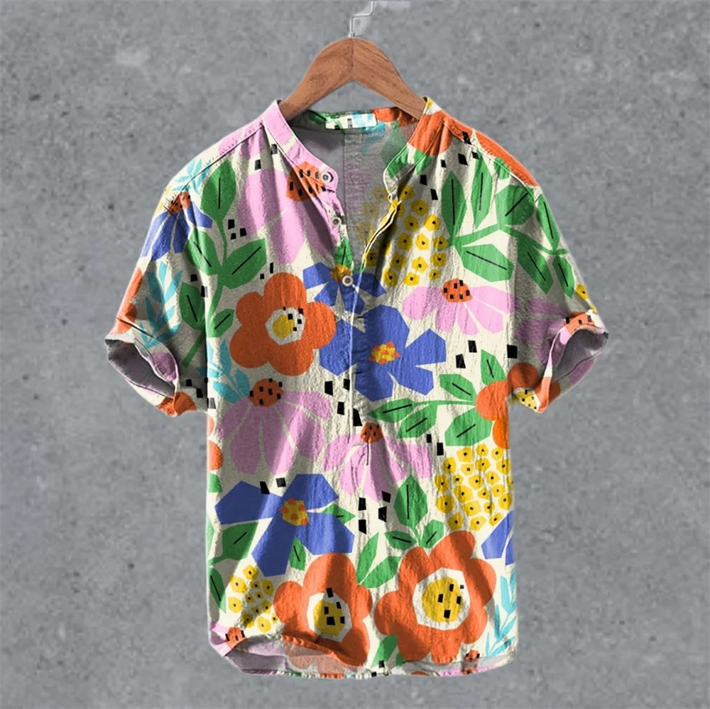 Men's Casual Linen Semi-Open Short-Sleeve