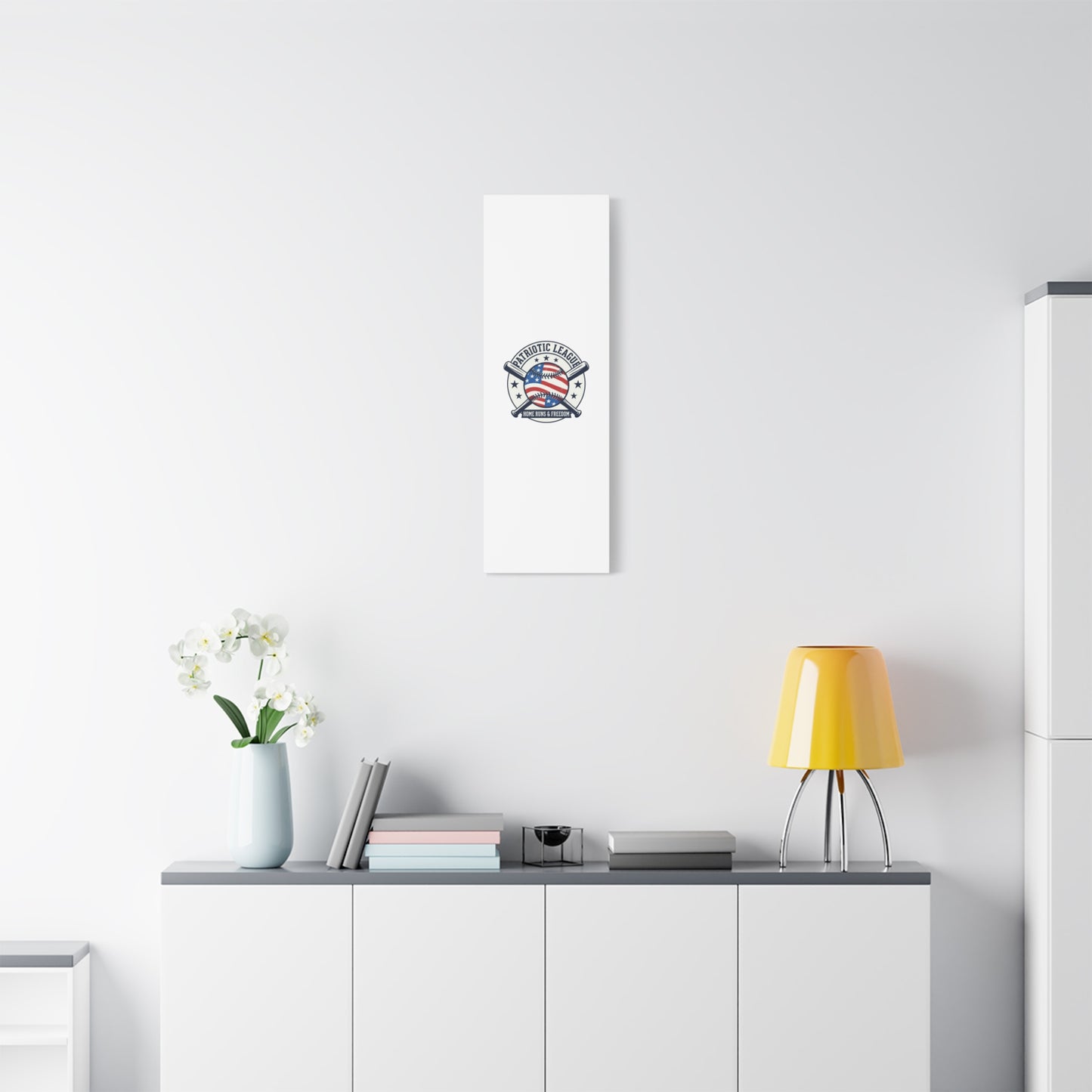Patriotic Baseball Emblem Canvas | Vintage Red White Blue Baseball Wall Art