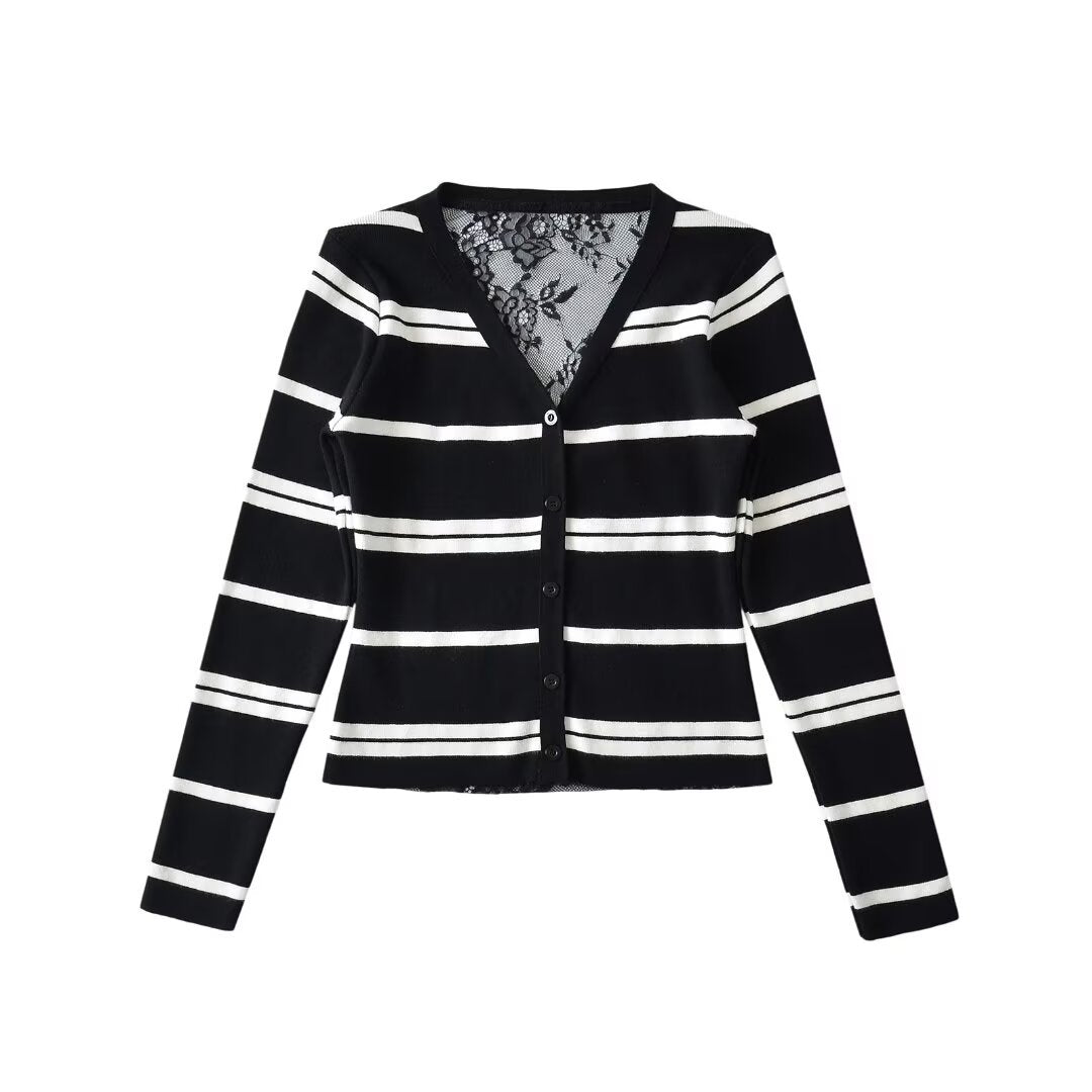 Lace striped cardigan top