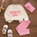 Cute Letter Print Sweatshirt And Pants Set With Bow Hairband For Little Girls