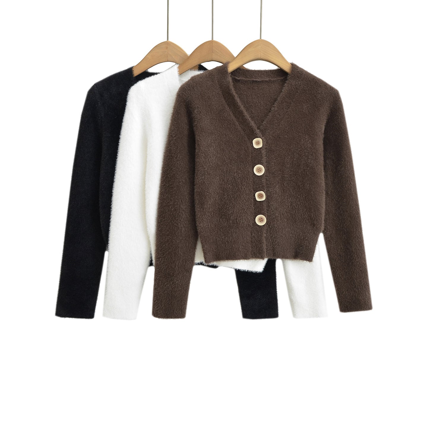 V-neck single breasted long sleeved top cardigan sweater