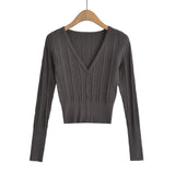 V-neck slim fit long sleeved top