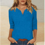 Three-quarter-sleeve Solid-color T-shirt Top