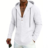 Men's Casual Linen Hoodie Long-Sleeve Top