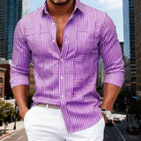 Men's Fashion Blue And White Striped Long-Sleeve Shirt