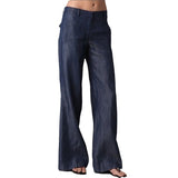 Womens Retro Striped Cotton-Linen Casual Pants