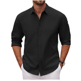 New Mens Long-sleeve Lapel Solid-color Shirt