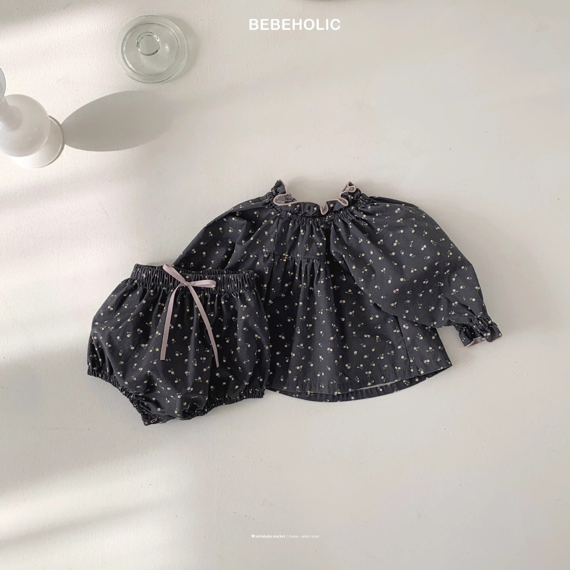 Ruffle-trimmed Cute Floral Shorts Set For Girls