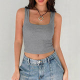 Outerwear Square-neck Midriff-baring Vest For Women