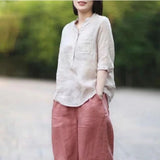 New Cotton-linen Plus-size Loose-fit Stand-collar Shirt Relaxed And Slimming