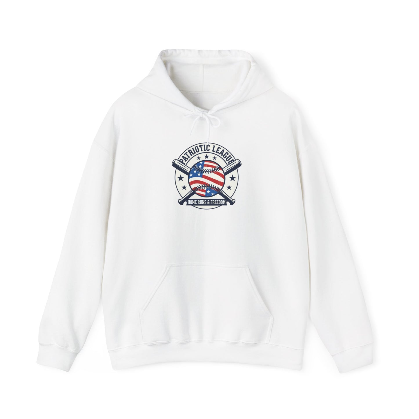 Patriotic Baseball Emblem Hoodie | vintage baseball graphic, red white blue