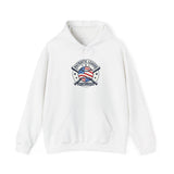Patriotic Baseball Emblem Hoodie | vintage baseball graphic, red white blue