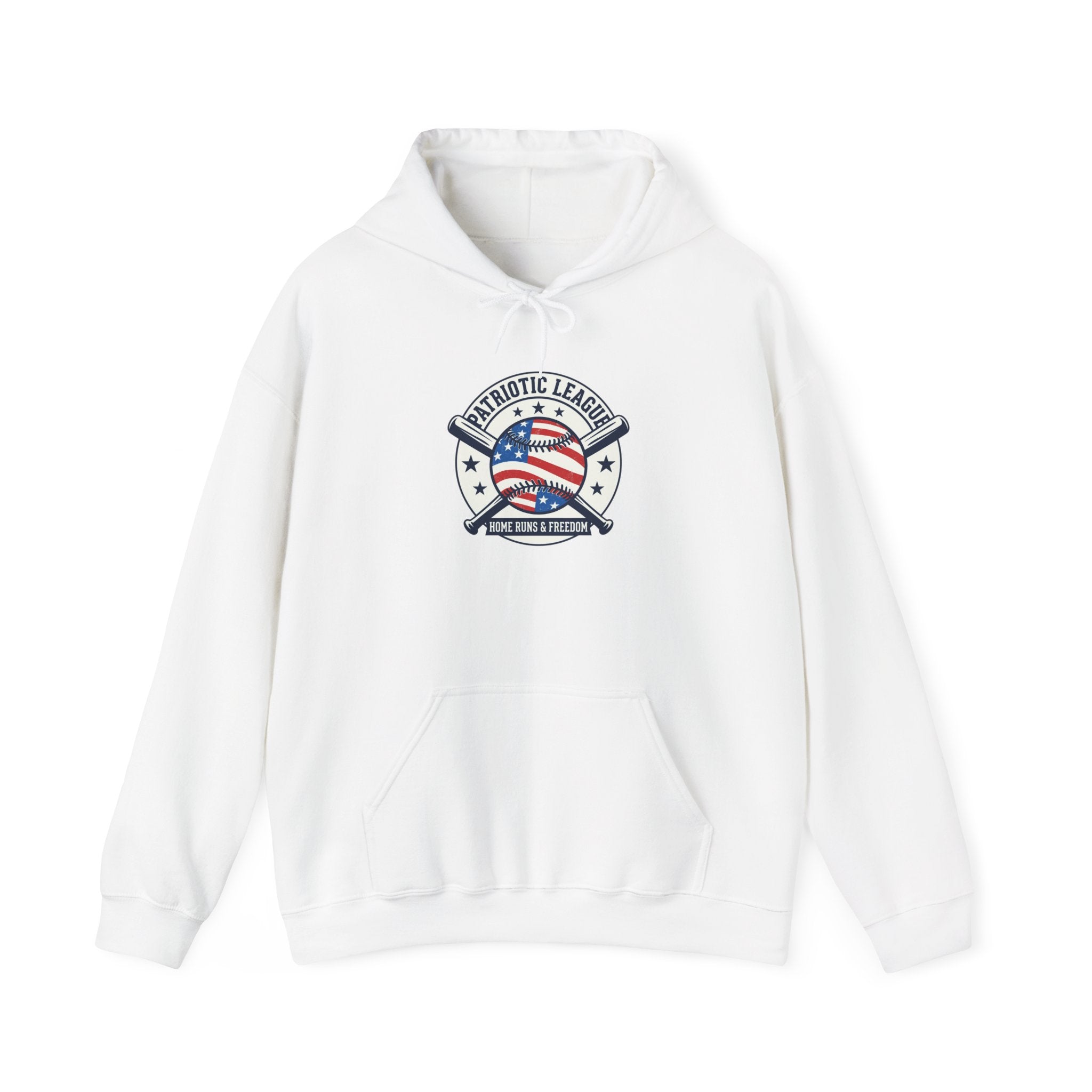 Patriotic Baseball Emblem Hoodie | vintage baseball graphic, red white blue