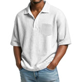 Men's Waffle-Weave Solid Color Short-Sleeve Lapel Polo Shirt