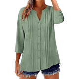 Pleated Casual Solid-Color Loose Cotton-Linen Shirt