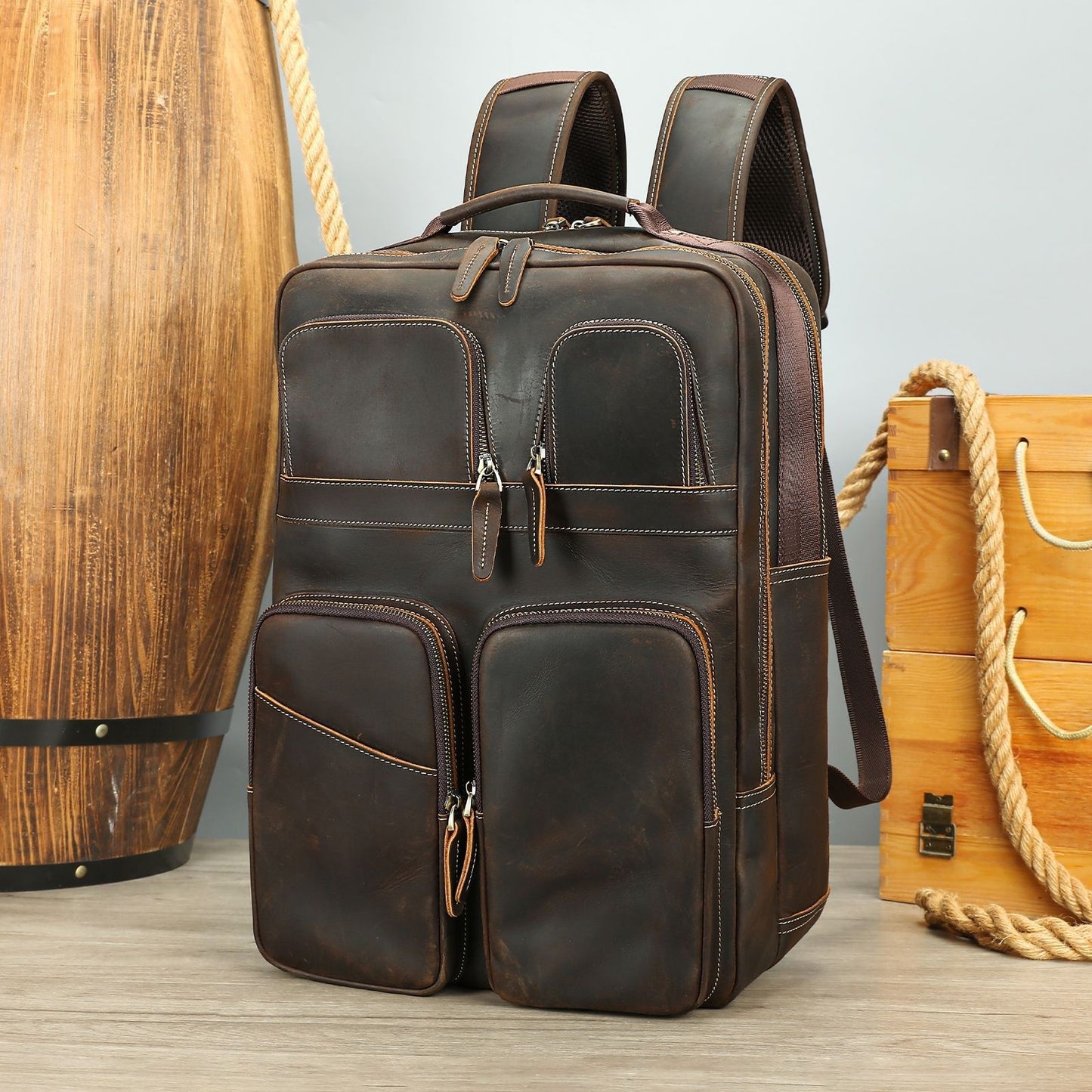 Outdoor Leather Large-Capacity Backpack