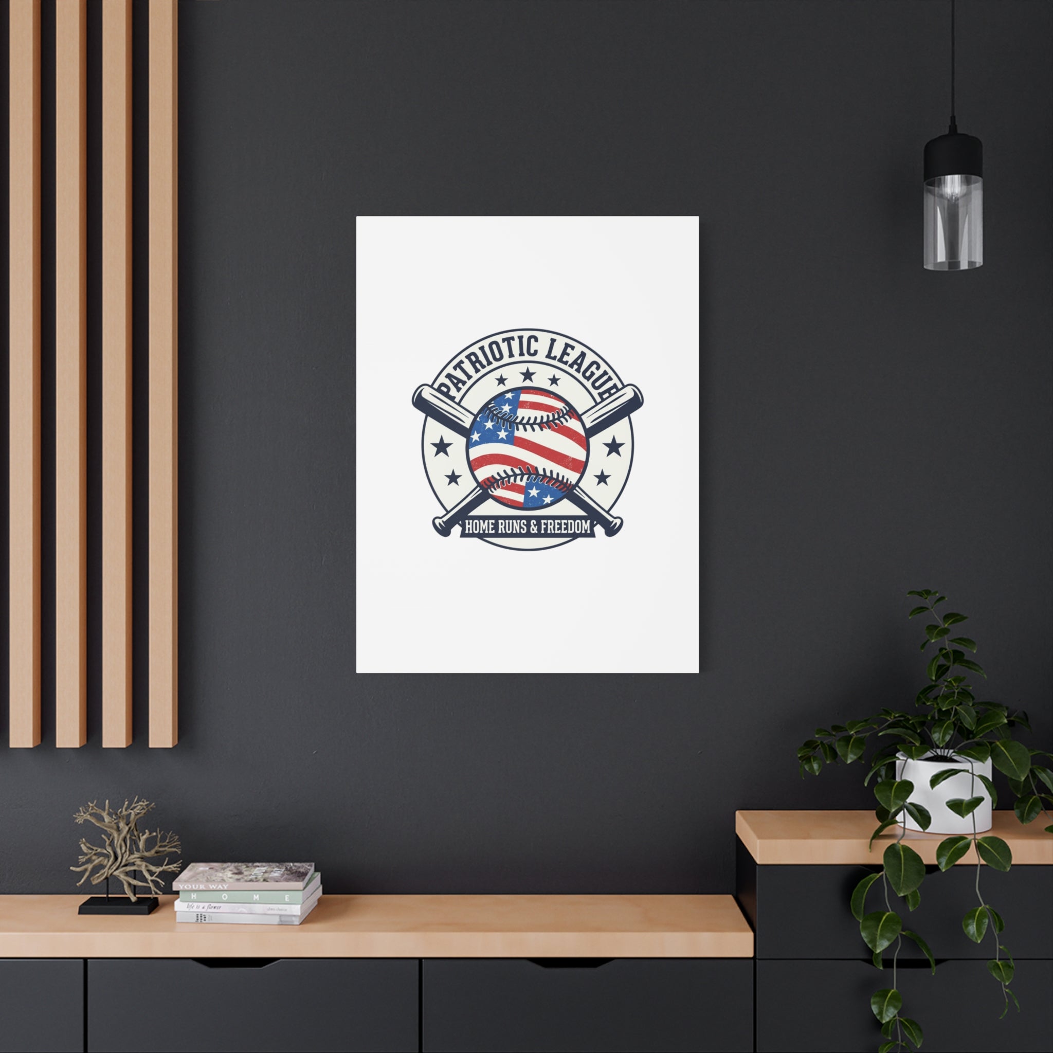 Patriotic Baseball Emblem Canvas | Vintage Red White Blue Baseball Wall Art