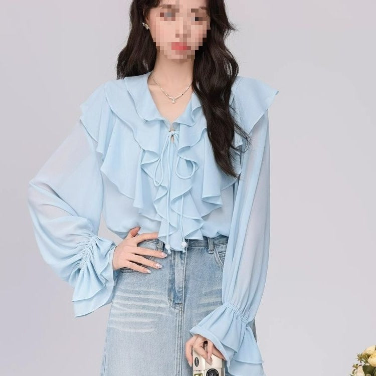 Women's Fashionable Loose Ruffle-Trimmed Shirt
