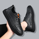 Men's Solid Color Versatile Genuine Leather Casual Sneakers