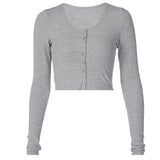 Women's Solid-Colored Single-Breasted Slim-Fit Long-Sleeve Top