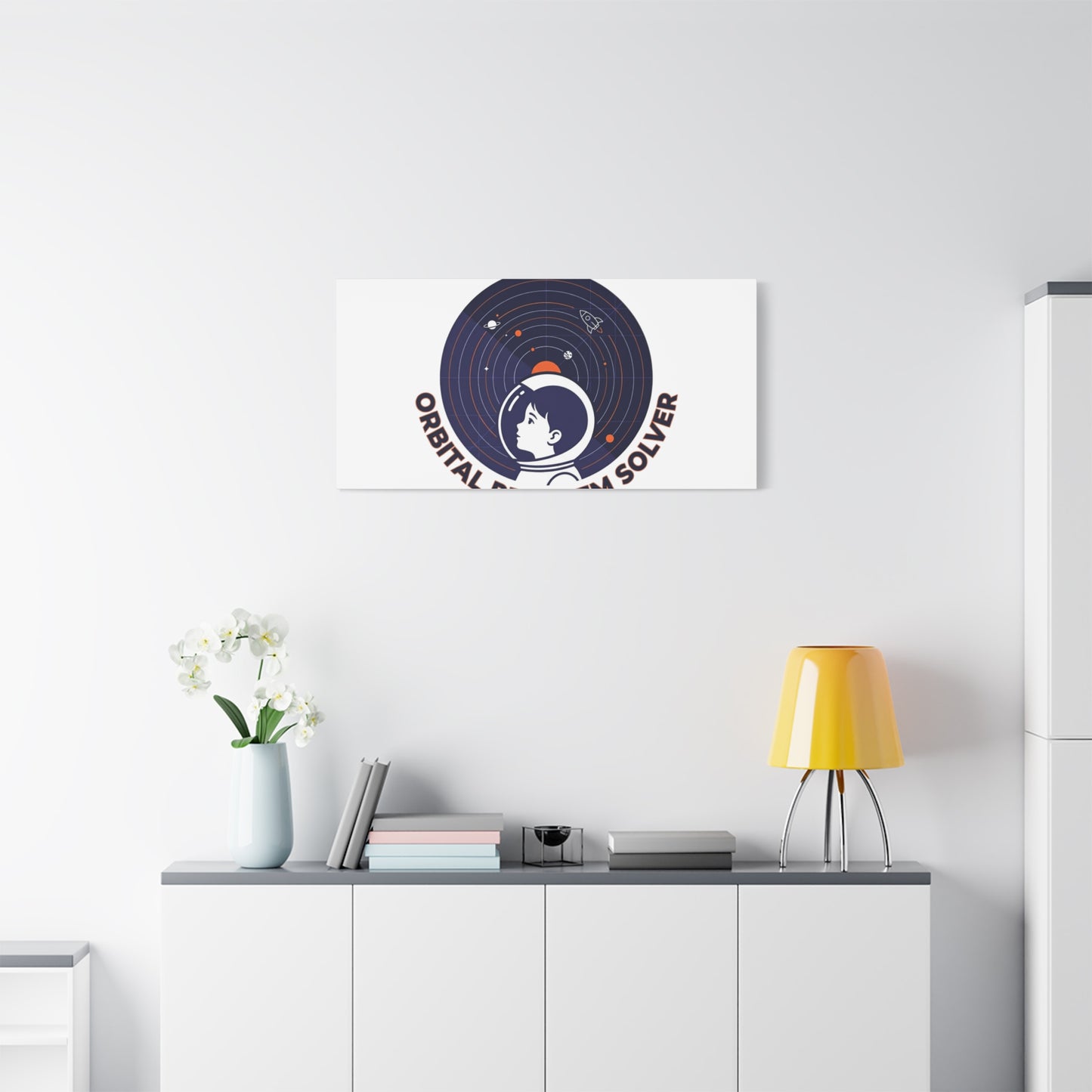 Orbital Problem Solver Canvas | space mission patch, astronaut art, cosmic science