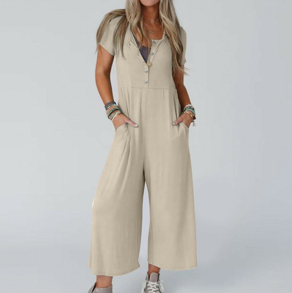 Women's Fashionable Slim-fit Casual Short-sleeve Jumpsuit
