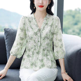 Sweet V-neck Floral Shirt Womens Summer New Stylish Design