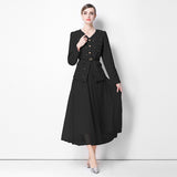 Metal Flower-Clasp Suit Waist-Cinching Slimming Coat And Mesh Long Skirt Two-Piece Set
